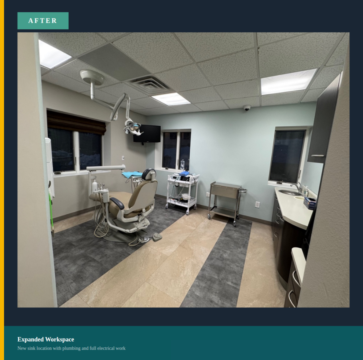 After: Expanded operatory with relocated sink and cabinet