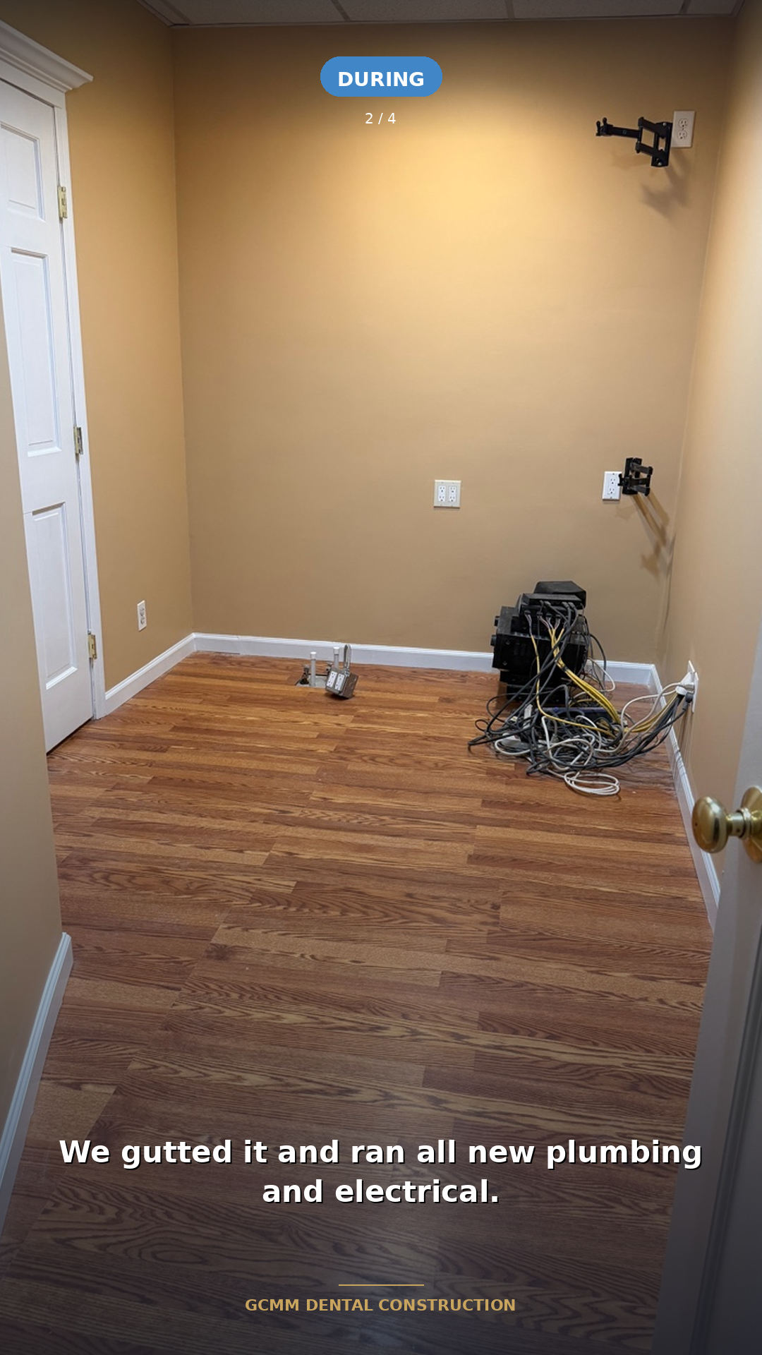 After: Cleared space with new plumbing, electrical, and TV mount